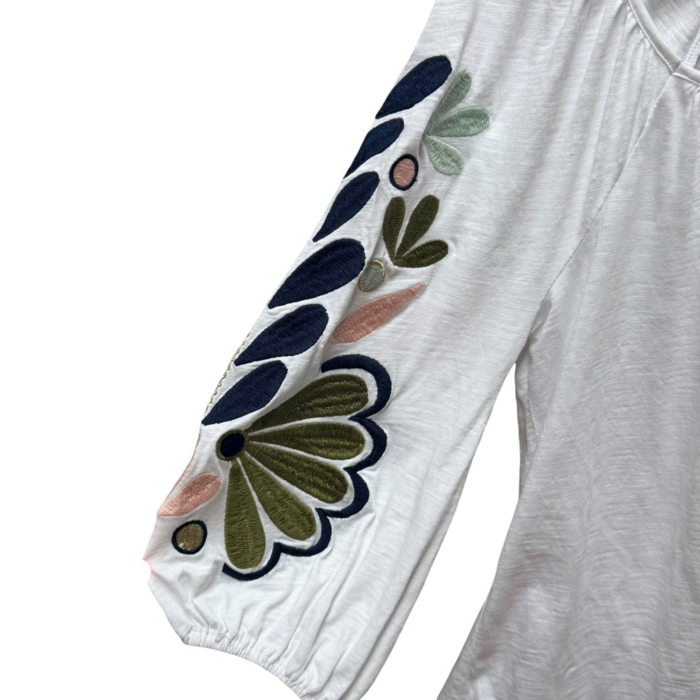 Boden Hayden Top Womens 8 White Embroidered Sleeve Peasant Blouse Boho Floral - Picture 3 of 6